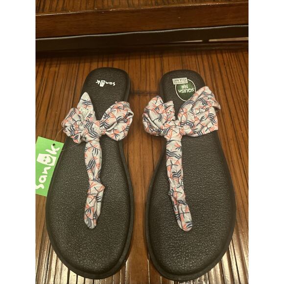 Sanuk Sz 6 Yoga Sling Ella Gray Paradise Palms Womens Yoga Mat Sole Sandal New - Picture 5 of 9